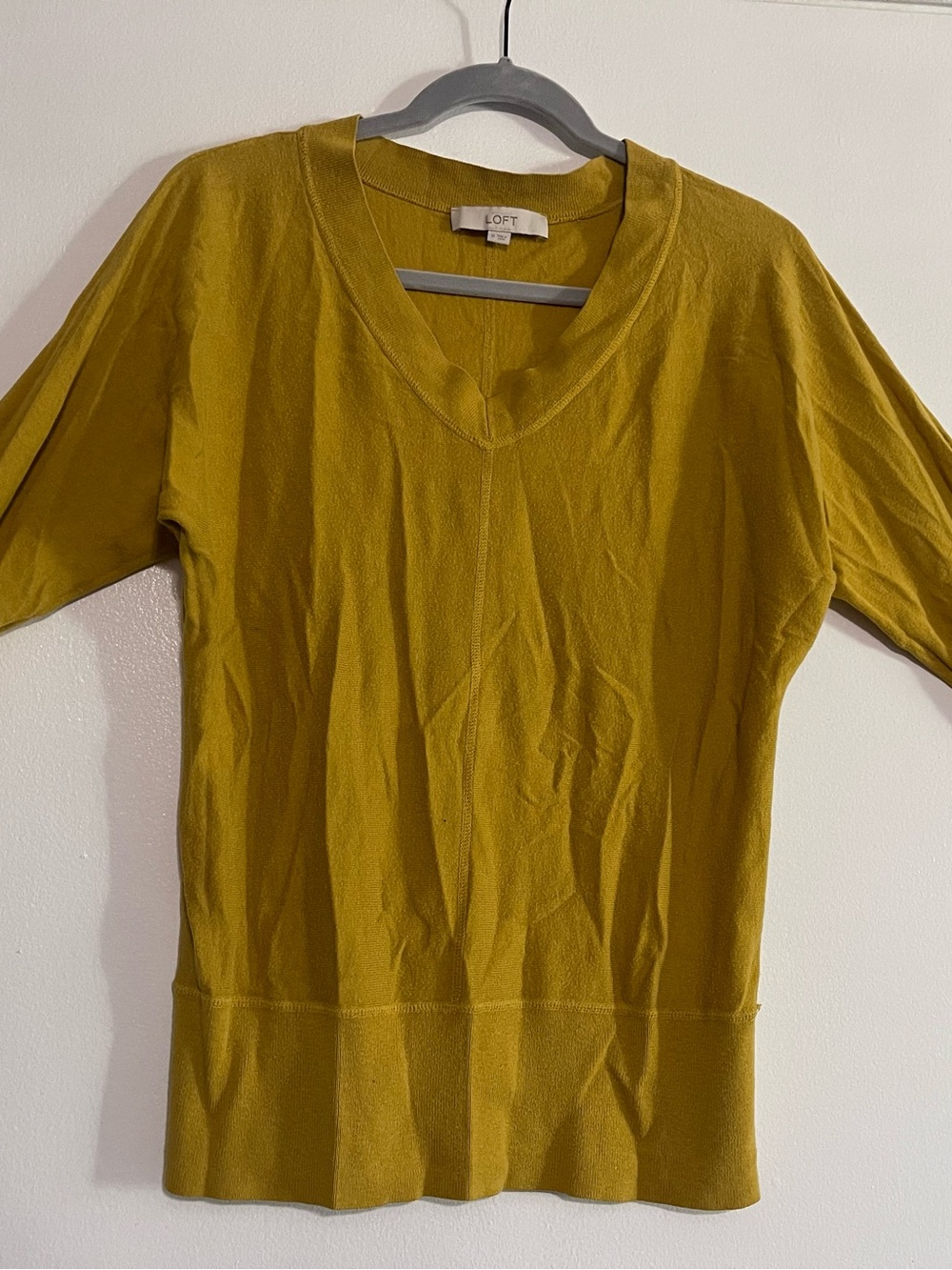 LOFT Women's Mustard V-Neck Short Sleeve Sweater